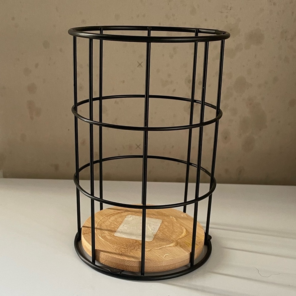 Black Wire Decorative Cylinder with Wood Base